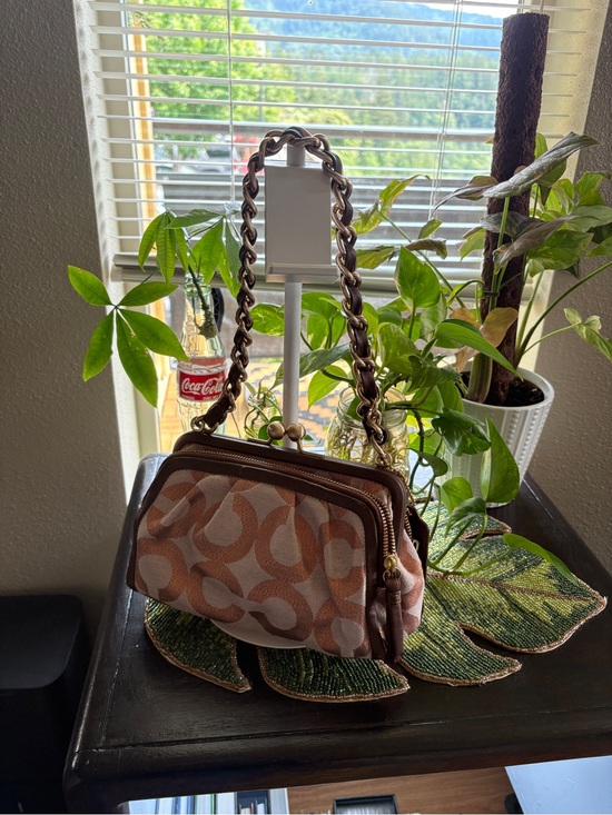 Coach Handbags - Coach Signature Kiss-Lock Chain Shoulder Bag in Brown/Tan